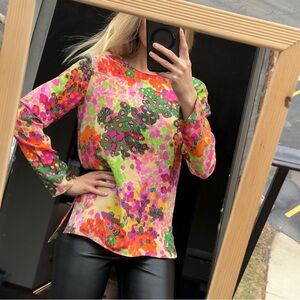 nwt Stella McCartney 100%silk,size:s floral long-sleeve blouse pink/green/orange